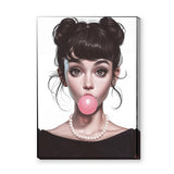 Fashion Portrait Pop-Art Wall Art Poster – Big-Eyed Girl Blowing Pink Bubble Gum