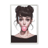 Fashion Portrait Pop-Art Wall Art Poster – Big-Eyed Girl Blowing Pink Bubble Gum
