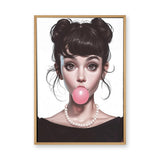 Fashion Portrait Pop-Art Wall Art Poster – Big-Eyed Girl Blowing Pink Bubble Gum