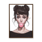 Fashion Portrait Pop-Art Wall Art Poster – Big-Eyed Girl Blowing Pink Bubble Gum