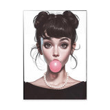 Fashion Portrait Pop-Art Wall Art Poster – Big-Eyed Girl Blowing Pink Bubble Gum