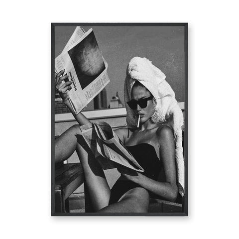 Fashion Portrait Vintage Wall Decor – Poolside Newspaper Glamour