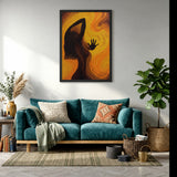 Female Silhouette Abstract Wall Art Poster – Swirling Orange Figure Print