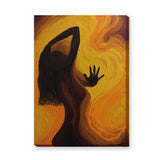 Female Silhouette Abstract Wall Art Poster – Swirling Orange Figure Print