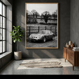 Ferrari 250 GTO Vintage Wall Art Print – Black and White Countryside Photo