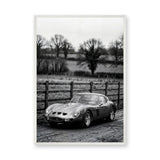 Ferrari 250 GTO Vintage Wall Art Print – Black and White Countryside Photo
