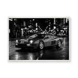 Ferrari Testarossa Retro Wall Art Poster – Rainy City Night Photograph