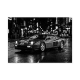 Ferrari Testarossa Retro Wall Art Poster – Rainy City Night Photograph