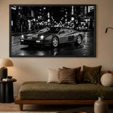 Ferrari Testarossa Retro Wall Art Print – Black and White Rainy City Street