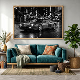 Ferrari Testarossa Retro Wall Art Print – Black and White Rainy City Street