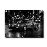Ferrari Testarossa Retro Wall Art Print – Black and White Rainy City Street