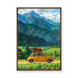 Fiat 500 Mountain Landscape Retro Wall Art Poster – Yellow Road Trip Print