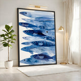 Fish Coastal Wall Art Poster – Layered Blue Line Art Sea Life Print