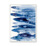 Fish Coastal Wall Art Poster – Layered Blue Line Art Sea Life Print