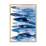Fish Coastal Wall Art Poster – Layered Blue Line Art Sea Life Print