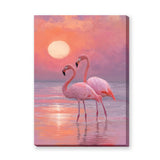Flamingo Sunset Modern Wall Decor – Pastel Pink Coastal Scene