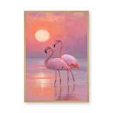 Flamingo Sunset Modern Wall Decor – Pastel Pink Coastal Scene