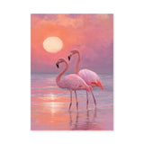 Flamingo Sunset Modern Wall Decor – Pastel Pink Coastal Scene