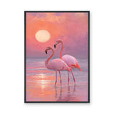 Flamingo Sunset Modern Wall Decor – Pastel Pink Coastal Scene