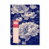 Floral Botanical Wall Decor – Navy Peony Pattern with Red Grid Accent