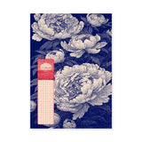 Floral Botanical Wall Decor – Navy Peony Pattern with Red Grid Accent