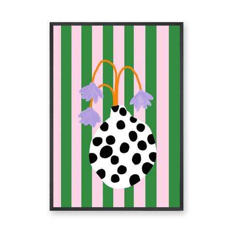 Floral Eclectic Wall Art Print – Purple Flowers in a Spotted Vase