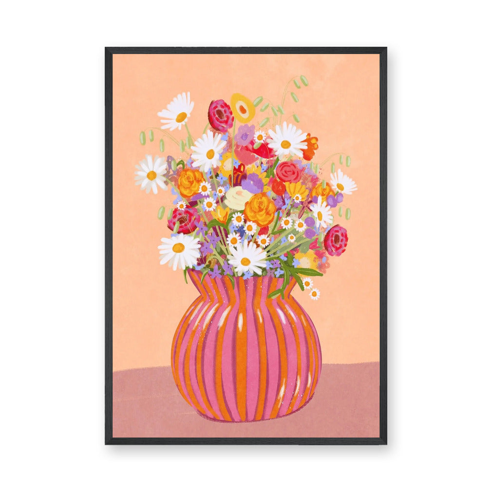 Floral Maximalist Wall Art Poster – Colorful Bouquet in Striped Vase