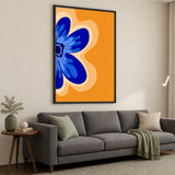 Floral Modern Pop Art Wall Art Print – Blue Flower on Orange Background