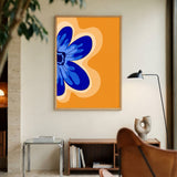 Floral Modern Pop Art Wall Art Print – Blue Flower on Orange Background