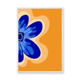 Floral Modern Pop Art Wall Art Print – Blue Flower on Orange Background