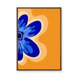 Floral Modern Pop Art Wall Art Print – Blue Flower on Orange Background