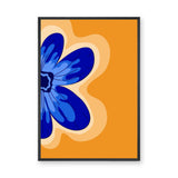 Floral Modern Pop Art Wall Art Print – Blue Flower on Orange Background