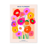 Floral Modern Wall Art Poster – Vibrant Wild Flowers Bouquet Typography