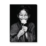 Floral Portrait Modern Minimalist Wall Art Poster – Black and White Daisy Smile