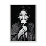 Floral Portrait Modern Minimalist Wall Art Poster – Black and White Daisy Smile
