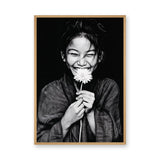 Floral Portrait Modern Minimalist Wall Art Poster – Black and White Daisy Smile