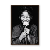 Floral Portrait Modern Minimalist Wall Art Poster – Black and White Daisy Smile