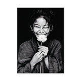 Floral Portrait Modern Minimalist Wall Art Poster – Black and White Daisy Smile
