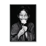 Floral Portrait Modern Minimalist Wall Art Poster – Black and White Daisy Smile