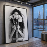 Floral Portrait Photography Modern Wall Art Poster – Woman Behind Flowers