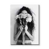 Floral Portrait Photography Modern Wall Art Poster – Woman Behind Flowers