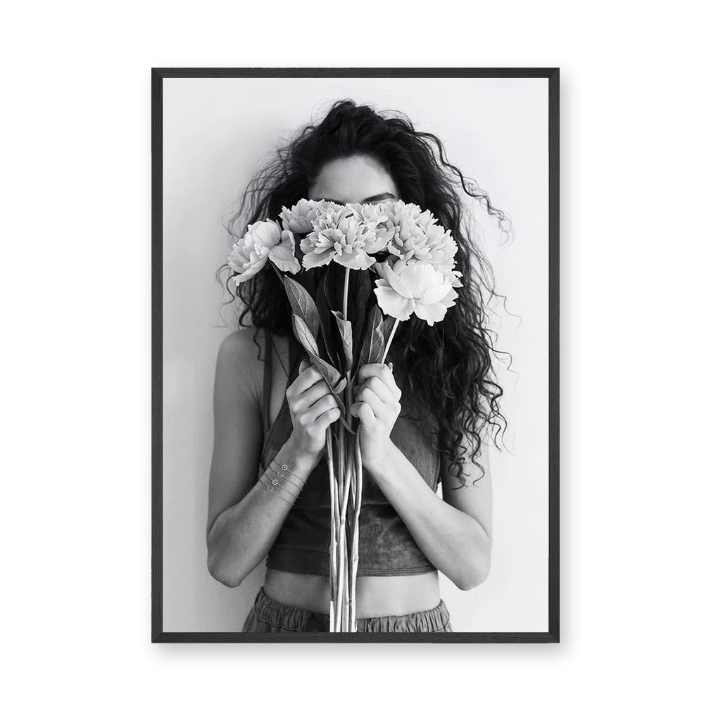 Floral Portrait Photography Modern Wall Art Poster – Woman Behind Flowers