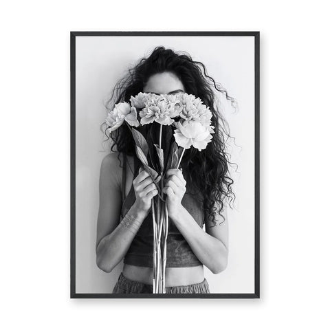 Floral Portrait Photography Modern Wall Art Poster – Woman Behind Flowers