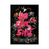 Floral Still Life Typography Wall Art Poster – Dark Bouquet with Hot Pink Quote