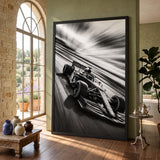 Formula Racing Car Modern Wall Art Poster – Black and White Speed Photo
