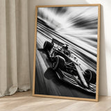 Formula Racing Car Modern Wall Art Poster – Black and White Speed Photo