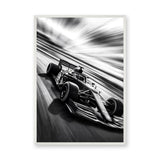 Formula Racing Car Modern Wall Art Poster – Black and White Speed Photo