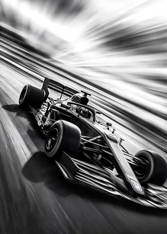 Formula Racing Car Modern Wall Art Poster – Black and White Speed Photo