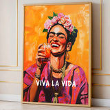 Frida Kahlo Pop Art Wall Decor – Viva La Vida Portrait with Drink