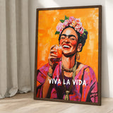 Frida Kahlo Pop Art Wall Decor – Viva La Vida Portrait with Drink